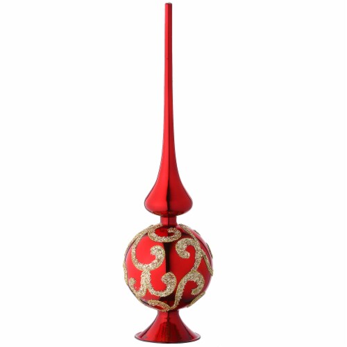 15  Burgundy and Gold Glass Christmas Tree Topper Perspective: front