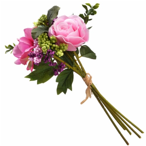 National Tree RAS-V0734MT-1 12 in. Rose Bundle Artificial Flower Bouquet, Pink & Green Perspective: front