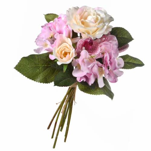 National Tree RAS-TMV0503-1 12 in. Pink Rose & Orchids Bundle Artificial Flower Bouquet Perspective: front