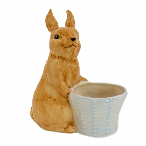 National Tree Company Ceramic Bunny with Basket Table Decoration, Basket Empty to Fill, Perspective: front