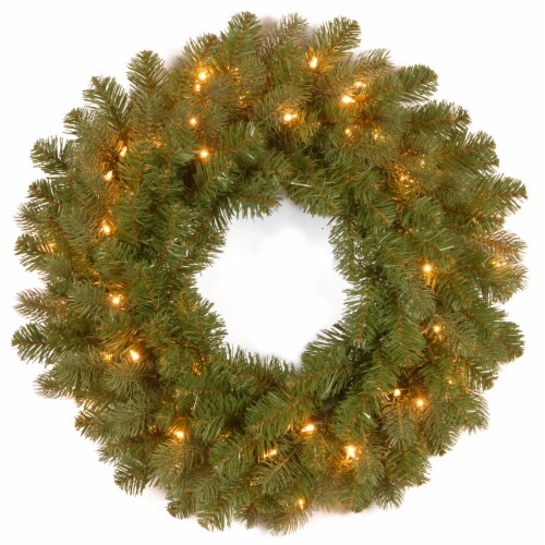 24 in. Pre-Lit Downswept Douglas Wreath with Warm White LED Lights- National Tree Company Perspective: front