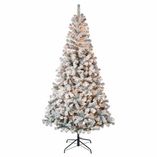 National Tree Company First Traditions Pre-Lit Acacia Flocked Tree Christmas Tree, Clear Perspective: front