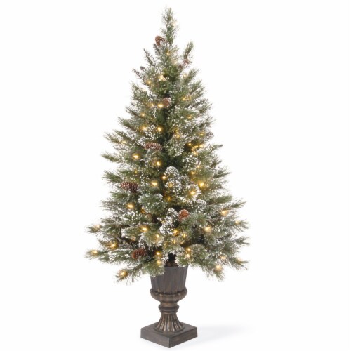 4 ft. Glittery Bristle Entrance Tree with Clear Lights Perspective: front