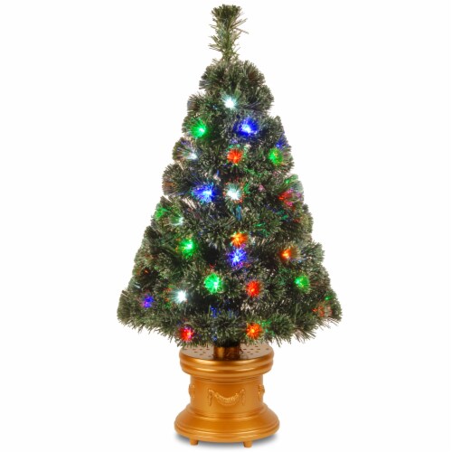 36  Fiber Optic  Evergreen  Firework Tree with 50 Multi LED in Gold Column Base Perspective: front