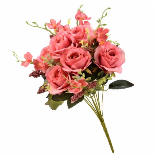 National Tree RAS-H18028PK-1 19 in. Pink Artificial Large Rose Flower Bouquet Perspective: front