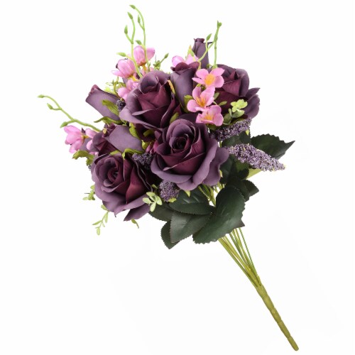 National Tree RAS-H18028PU-1 19 in. Purple Artificial Large Rose Flower Bouquet Perspective: front