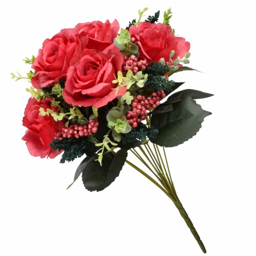 National Tree RAS-H18029RD-1 19 in. Red Artificial Large Rose Flower Bouquet on Stick Perspective: front