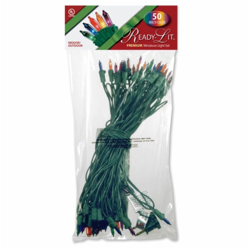 50 Bulb Outdoor Multi Ready-Lit Illuminate Light Set- Green Wire Perspective: front
