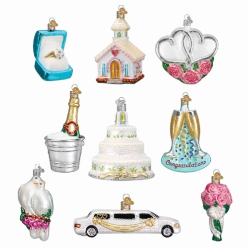 Old World Christmas 16.50 Just Married Collection Wedding Cake Champagne Limo Perspective: front
