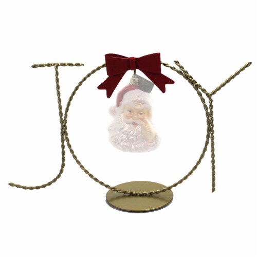 Old World Christmas Joy Ornament Stand Metal Red Bow Displayer 14202 Perspective: front