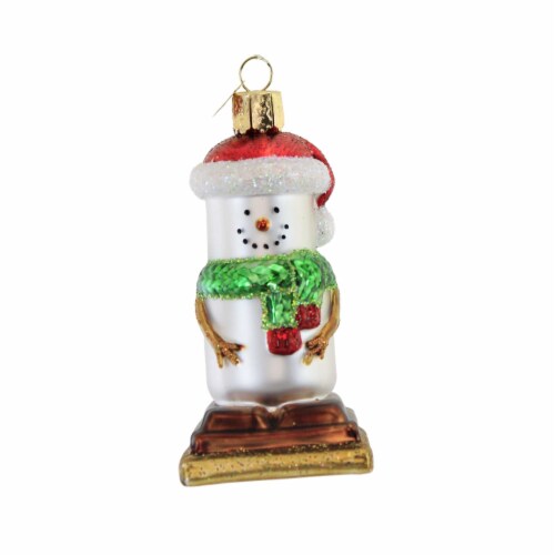 Old World Christmas S'mores Snowman Glass Marshmellows Chocolate 24216 Perspective: front