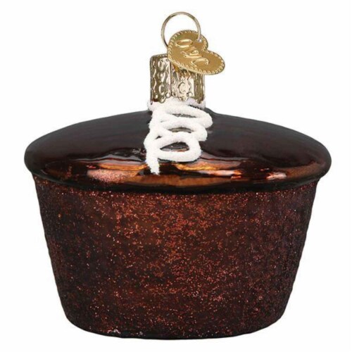 Old World Christmas Hostess Cupcake Glass Chocolate Frosted 32438 Perspective: front