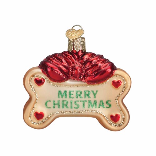 Old World Christmas 2.5 Inch DOG TREAT Glass Pets Dogs Puppy Bone 36019. Perspective: front