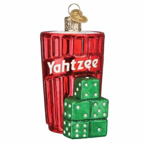 Old World Christmas 3.75 Inch Yahtzee® Glass Dice Game Hasbro 44192 Perspective: front