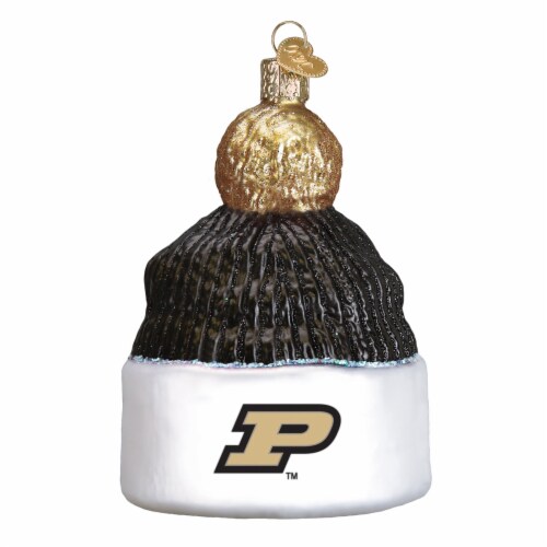 Old World Christmas Hanging Glass Tree Ornament, Purdue University Beanie Perspective: front