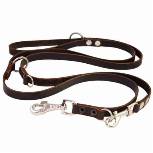 Brown 6 Way European Multifunctional Leather Dog Leash Adjustable