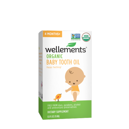 Wellements Organic Baby Teething Relief Tooth Oil Perspective: front