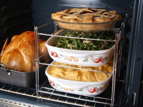 Nifty 3-Tier Oven Insert Rack and Roasting Pan – Non-Stick Chrome or Charcoal Material Perspective: front