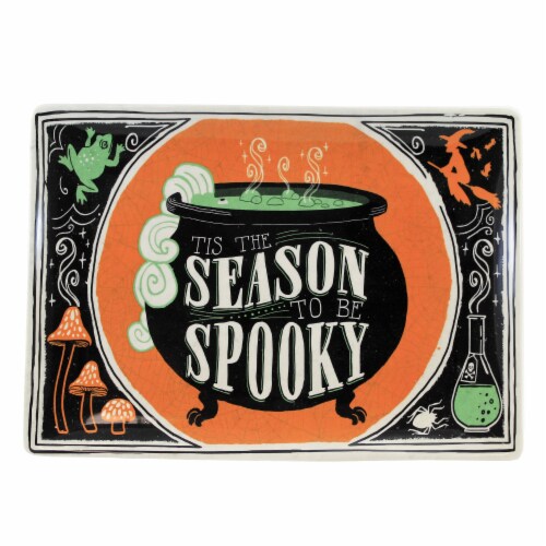 Tabletop Scaredy Cat Platter Ceramic Cauldron Halloween Witch 37233 Perspective: front