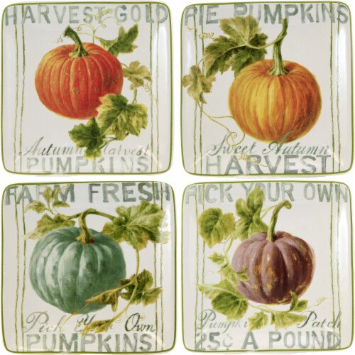 Tabletop Autumn Harvest Canape Plate Set Ceramic Thanksgiving Fall St/4 37250 Perspective: front