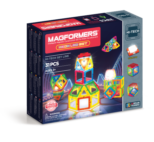 MAGFORMERS® Neon LED Building Set 31 Piece Perspective: front