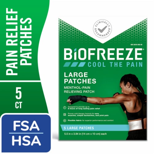 Biofreeze Menthol Back Knee Muscle Joint and Arthritis Pain Relief Large Patches Perspective: front