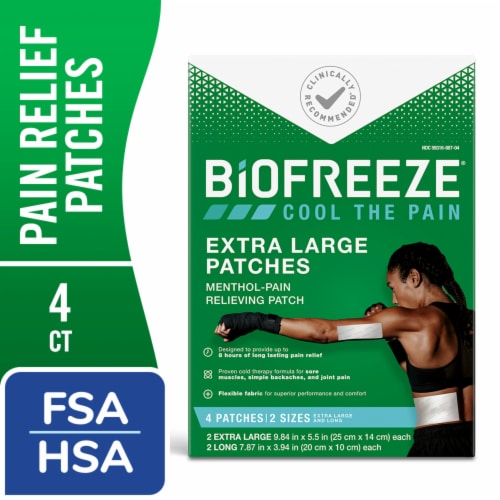 Biofreeze Menthol Back Knee Muscle Joint and ArthritisPain Relief XL Patches Perspective: front