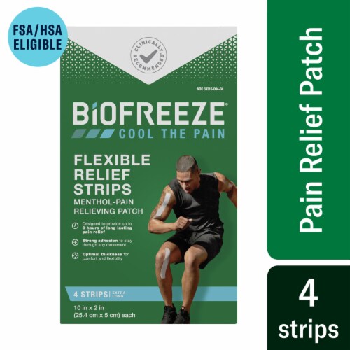 Biofreeze Menthol Pain Relief Flexible Relief Strips Perspective: front