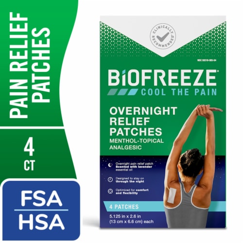 Biofreeze Menthol OvernightBack Knee Muscle Joint and Arthritis Pain Relief Patches Perspective: front