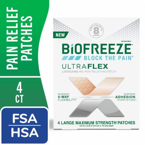 Biofreeze UltraFlex Lidocaine Back Knee Muscle Joint and Arthritis Pain Relief Patches Perspective: front