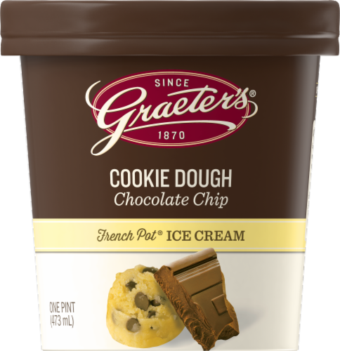 Graeter's® Cookie Dough Chocolate Chip French Pot® Ice Cream Pint Perspective: front