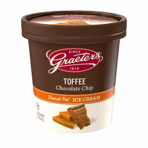 Graeter's® French Pot® Toffee Chocolate Chip Ice Cream Pint Perspective: front
