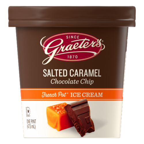 Graeters Salted Caramel Chocolate Chip French Pot Ice Cream Perspective: front