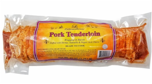 La Boucherie Bacon Wrapped Pork Tenderloin Stuffed With Shrimp Andouille & Pepper Jack Cheese Perspective: front