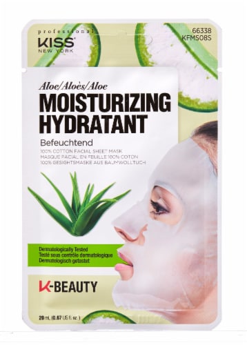 Kiss Moisturizing Aloe 100% Cotton Facial Sheet Mask Perspective: front