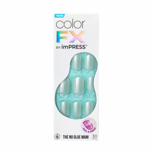 KISS imPRESS No Glue Mani Press On Nails, Color FX, After Hours, Green, Short Squoval, 30 ct Perspective: front
