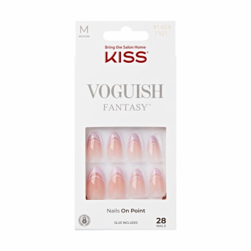 KISS Voguish Fantasy, Press-On Nails, Rainy Night, Pink, Med Almond, 28 ct Perspective: front