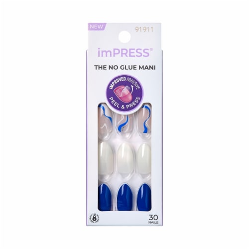 KISS imPRESS No Glue Mani Press On Nails, Design, Free Soul, White, Med Almond, 30 ct Perspective: front