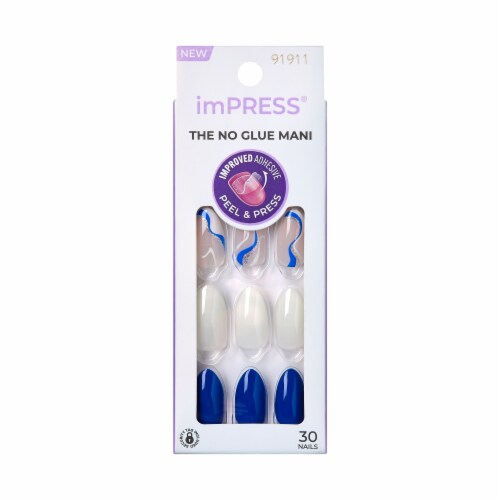 KISS imPRESS No Glue Mani Press On Nails, Design, Free Soul, White, Med Almond, 30 ct Perspective: front