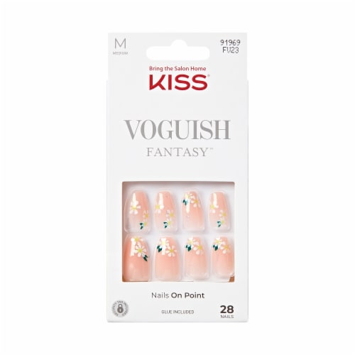 KISS Voguish Fantasy, Press-On Nails, 4 Wheel Drive, Beige, Med Coffin, 28 ct Perspective: front