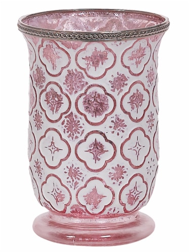 Hill's Imports Inc. Glass Vase with Metal Rim - Pink Perspective: front