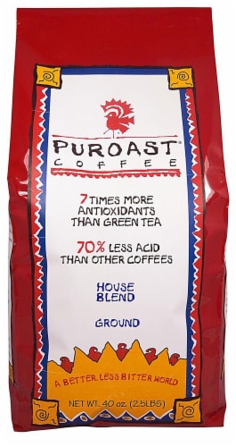 Puroast Low Acid Coffee Organic House Blend Drip Grind Perspective: front