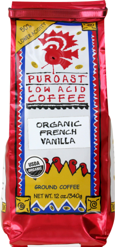 Puroast Low Acid Coffee Organic French Vanilla Ground Coffee Perspective: front