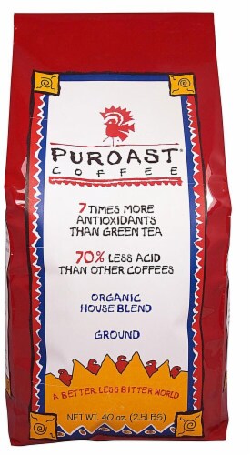 Puroast Organic Low Acid House Blend Ground Coffee Perspective: front