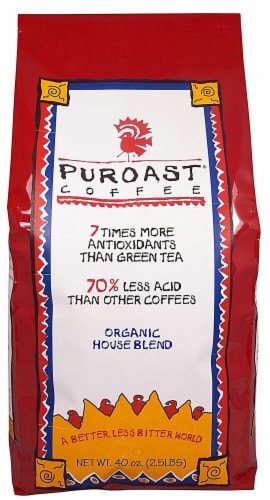 Puroast Organic Low Acid House Blend Whole Bean Coffee Perspective: front