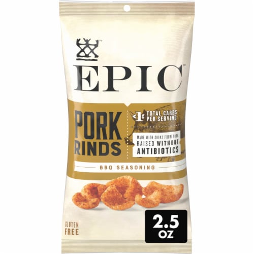 EPIC Keto and Paleo Friendly BBQ Seasoning Pork Rinds Pork Skins Snack Perspective: front