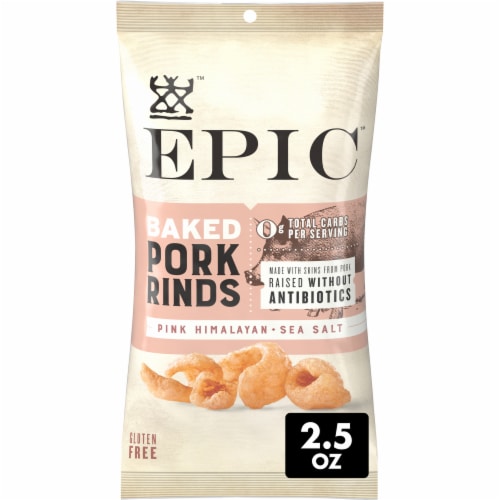 EPIC Pink Himalayan & Sea Salt Baked Pork Rinds, Keto Friendly, 2.5 oz Perspective: front