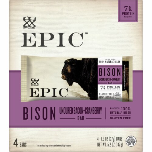EPIC Uncured Bacon Cranberry Bison Bars Perspective: front