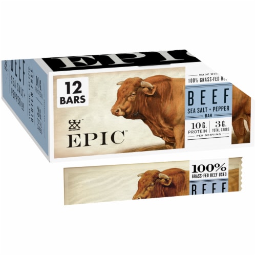 EPIC Keto and Paleo Friendly Beef Sea Salt Pepper Protein Bars Healthy Snacks Perspective: front