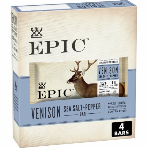 EPIC Keto and Paleo Friendly Venison Sea Salt Pepper Protein Bars Healthy Snacks Perspective: front